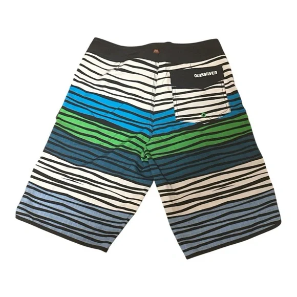 Quiksilver Blue and Black Striped Board  Shorts Water Repellant 3 way Stretch - Picture 2 of 5
